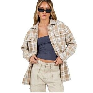 PRINCESS POLLY Mila Plaid Oversized Flannel Button-up Shirt Shacket Size 0